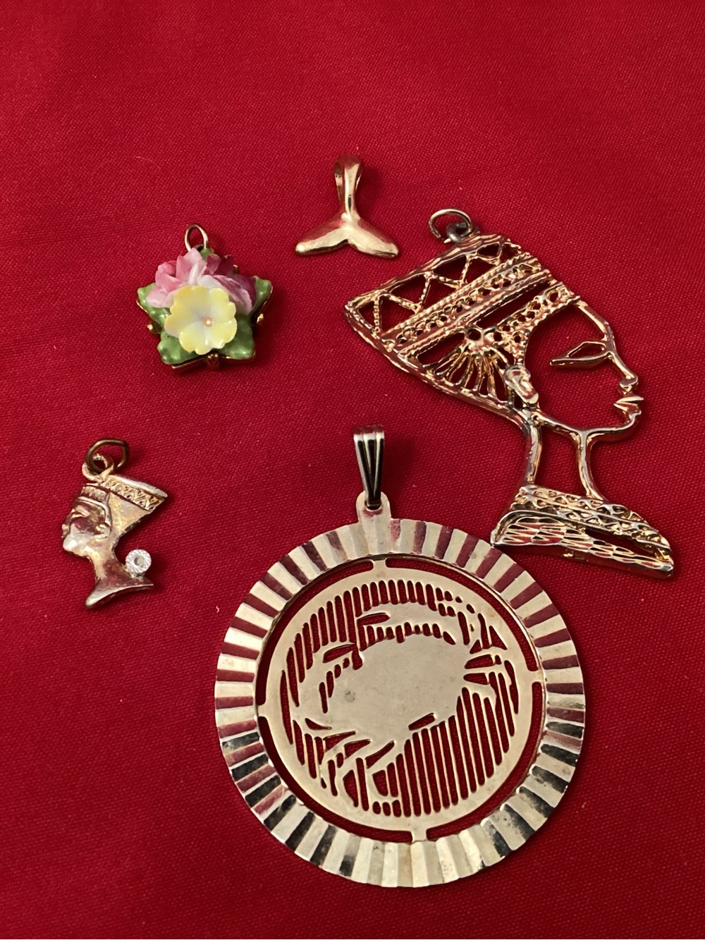 Multiples Gold-Tone Crab Cutout Pendant Necklace with Egyptian Profile Charms